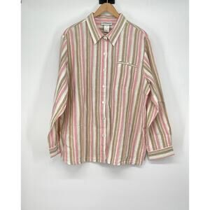 Chadwick’s 100% Linen Button‎ Up Striped Women’s Size 18 Neutral Vacation Resort
